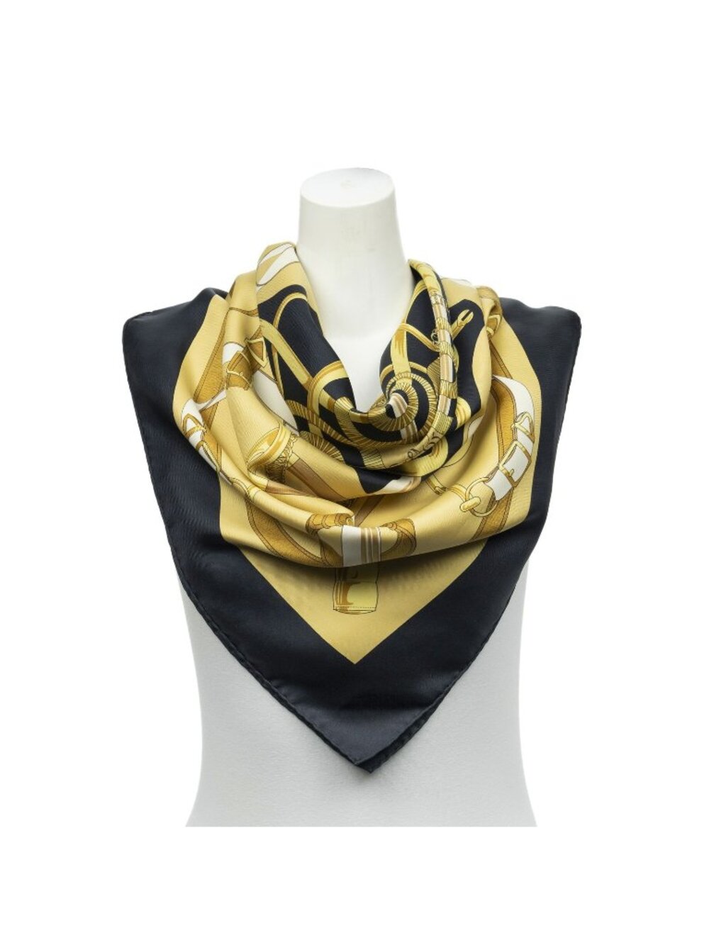 Hermes Scarf Black Gold Silk